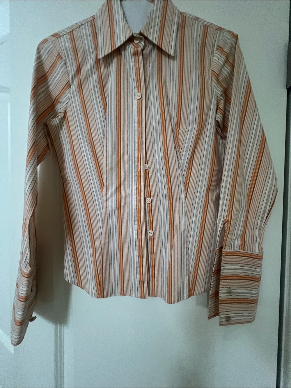 Laundry By Shelli Segal Women's Striped Button-Down Shirt in Orange and Cream